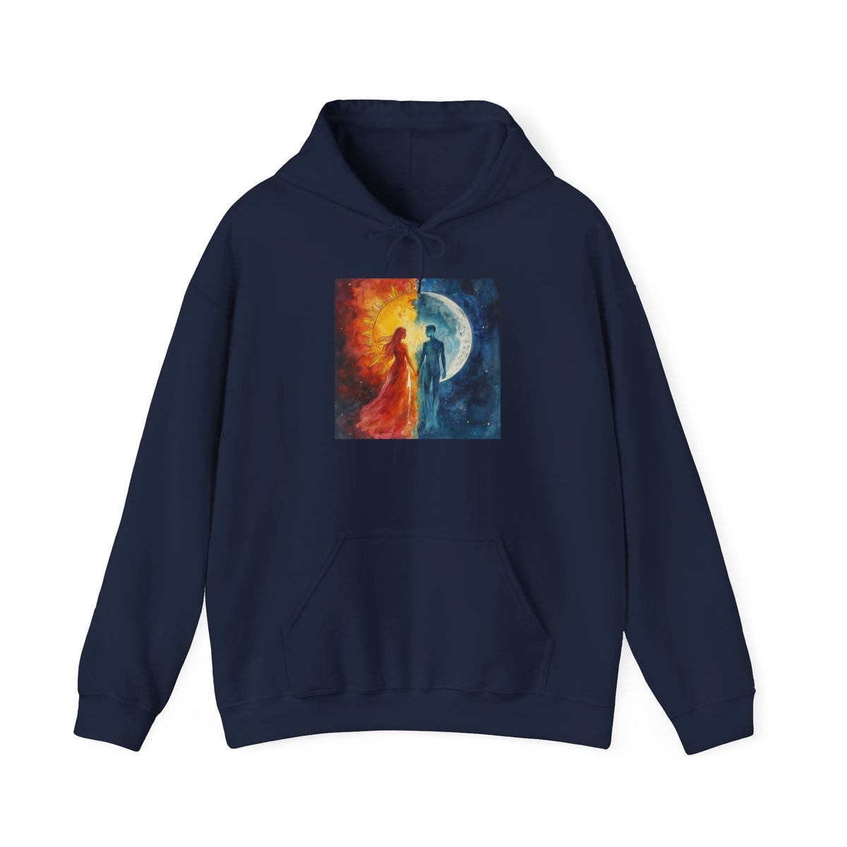 Sun and Moon Yin Yang Hoodie — Celestial Fire & Water Art Sweatshirt