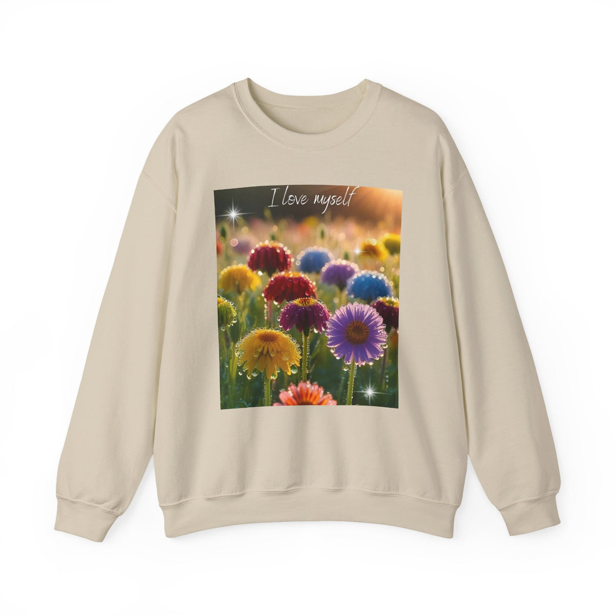 Self-Love Floral Crewneck Sweatshirt — "I love myself" Rainbow Flowers