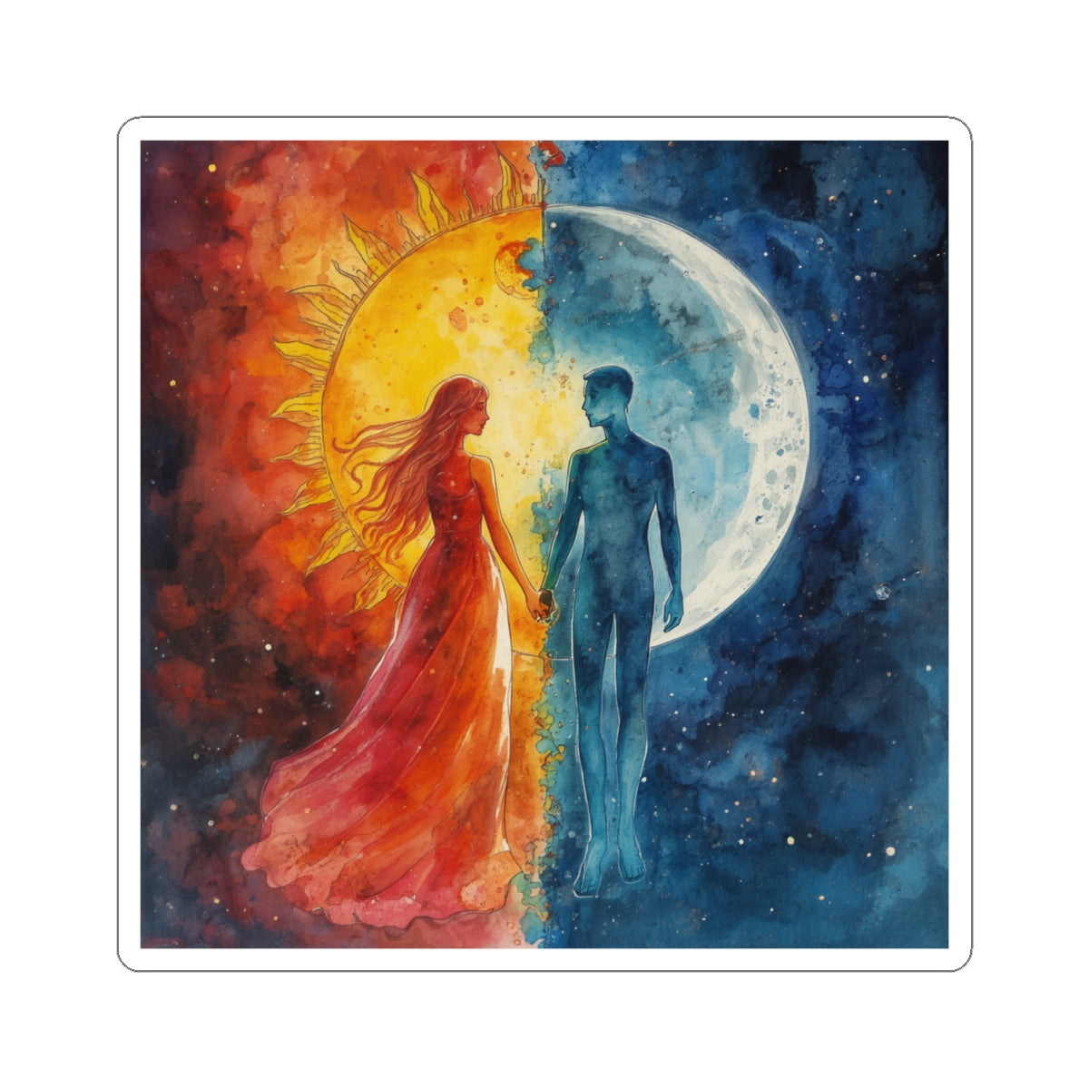 Sun and Moon Couple Kiss-Cut Sticker — Celestial Love Waterproof Decal