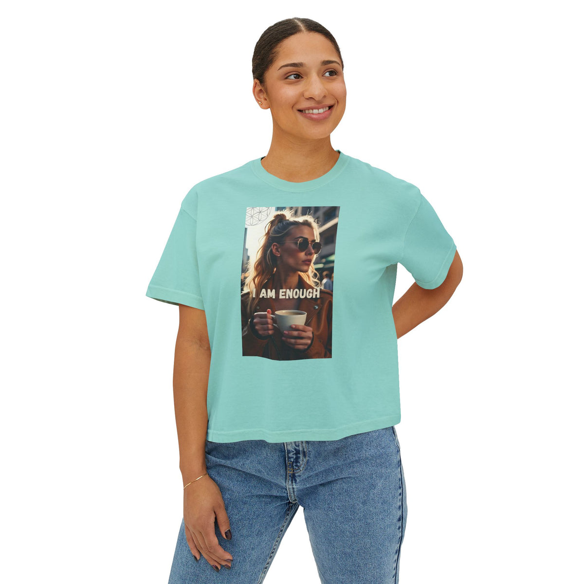 I Am Enough Boxy Tee — Women’s Empowerment Graphic T‑Shirt
