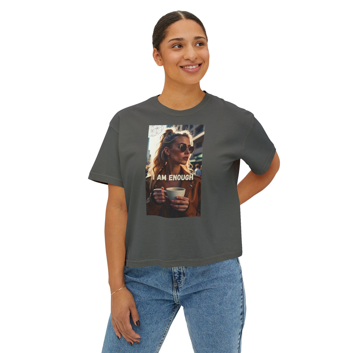 I Am Enough Boxy Tee — Women’s Empowerment Graphic T‑Shirt