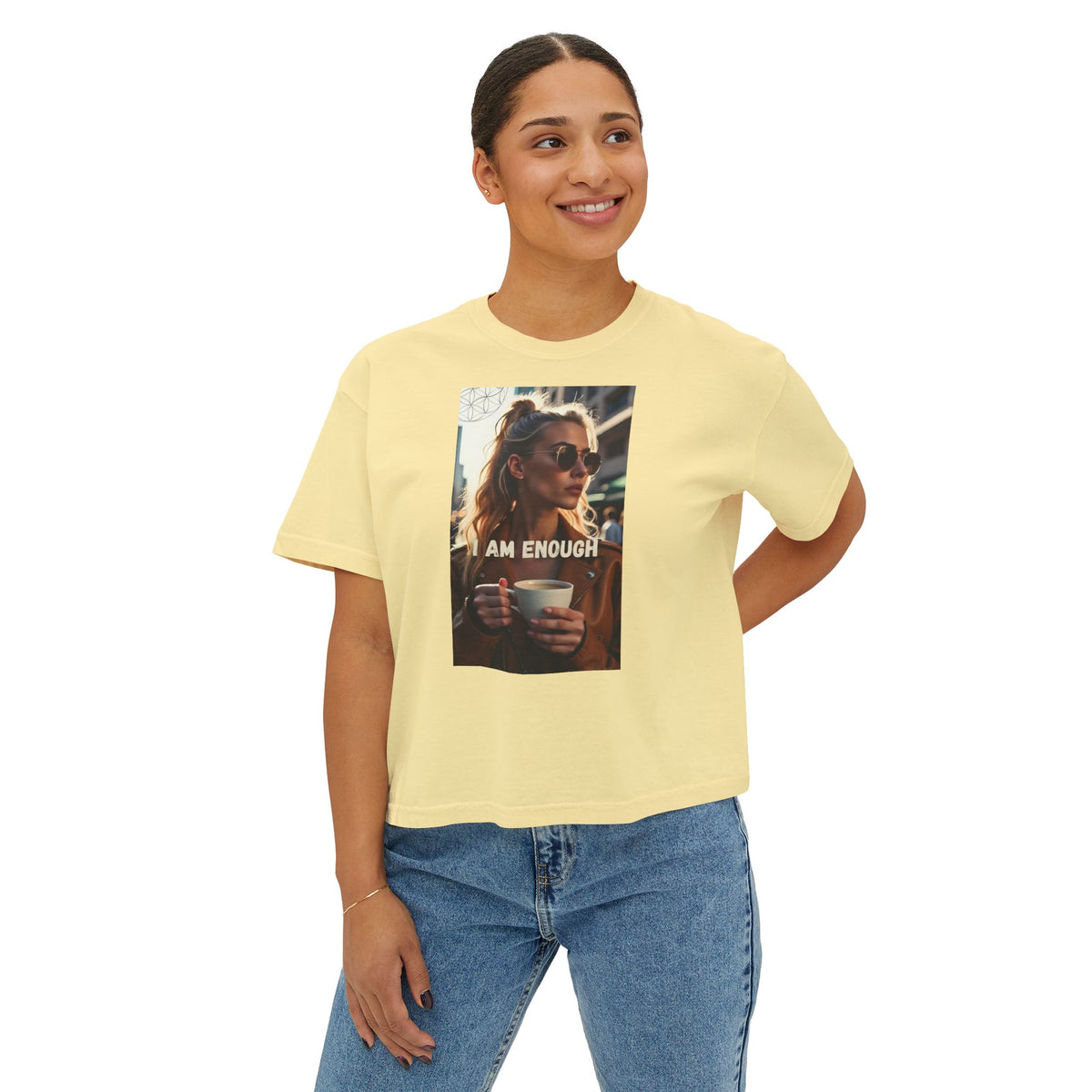 I Am Enough Boxy Tee — Women’s Empowerment Graphic T‑Shirt