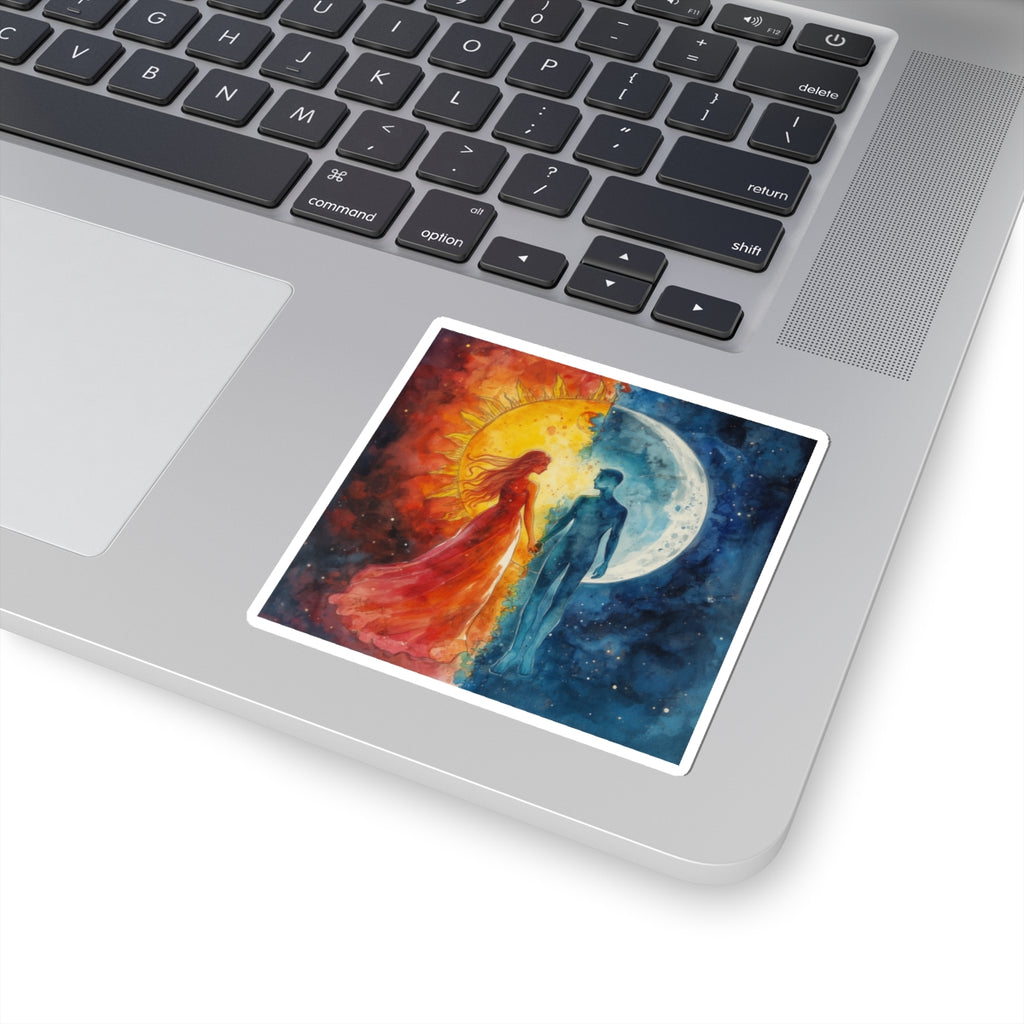 Sun and Moon Couple Kiss-Cut Sticker — Celestial Love Waterproof Decal