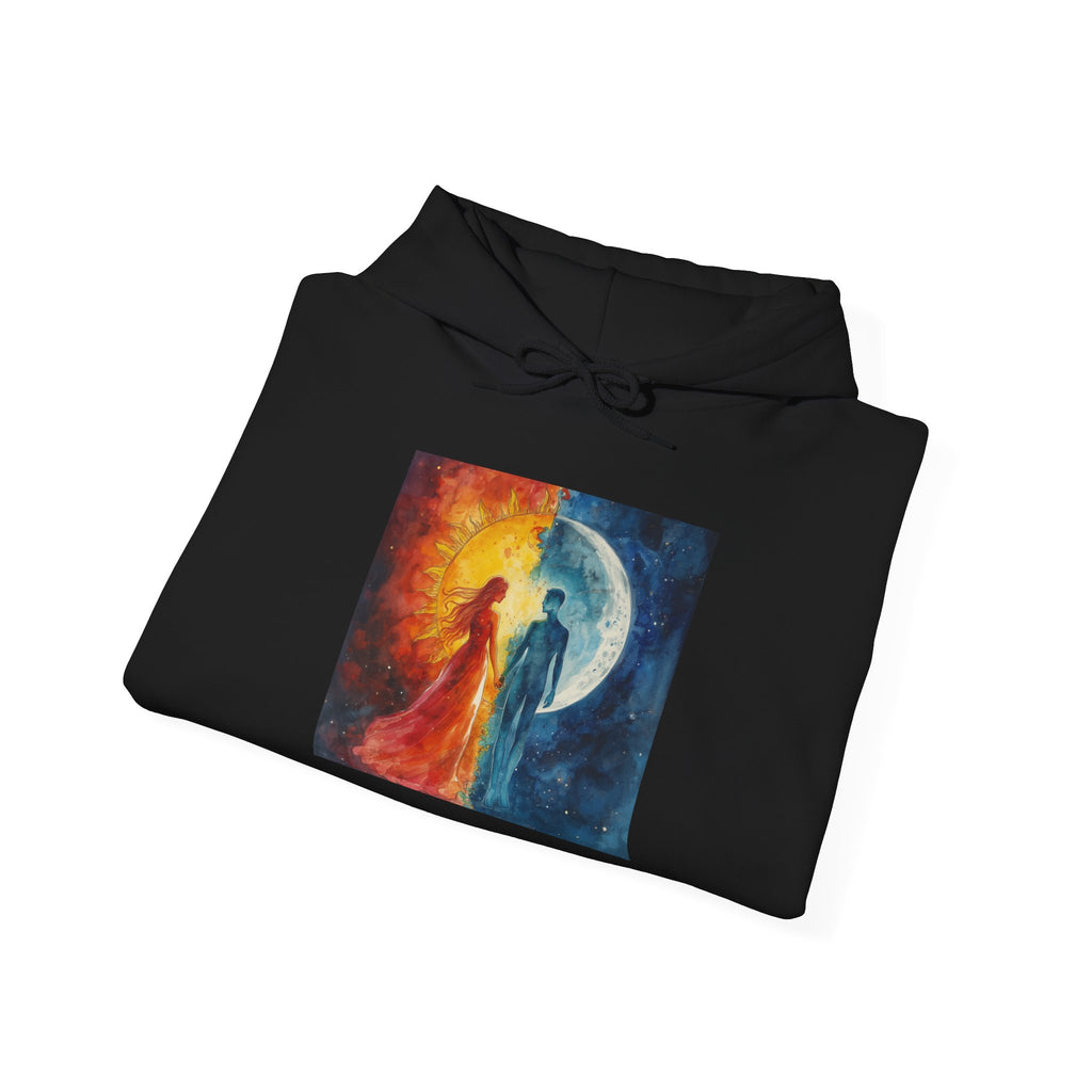 Sun and Moon Yin Yang Hoodie — Celestial Fire & Water Art Sweatshirt