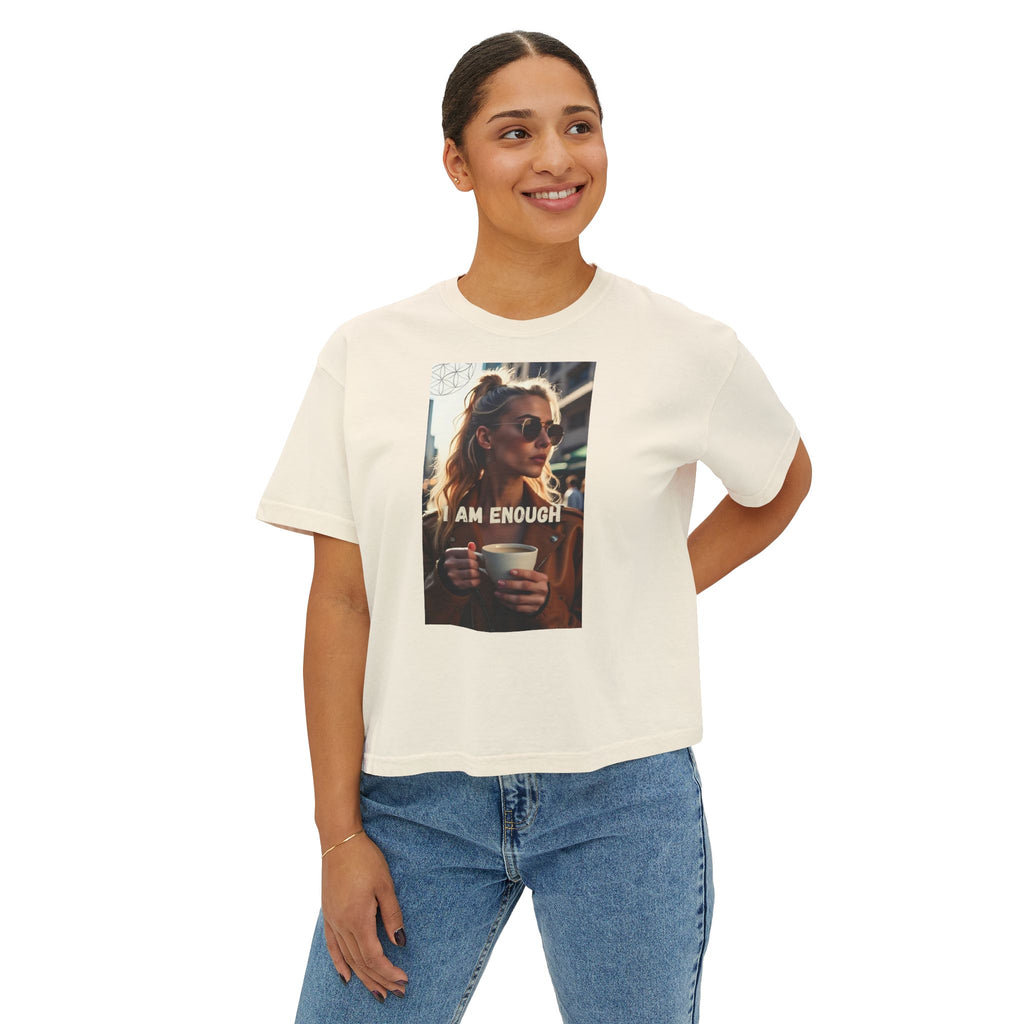 I Am Enough Boxy Tee — Women’s Empowerment Graphic T‑Shirt