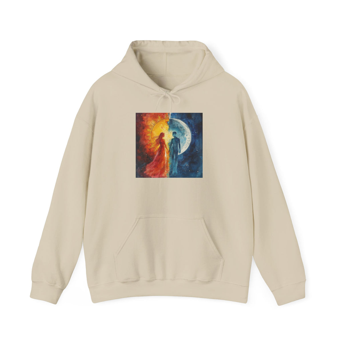 Sun and Moon Yin Yang Hoodie — Celestial Fire & Water Art Sweatshirt