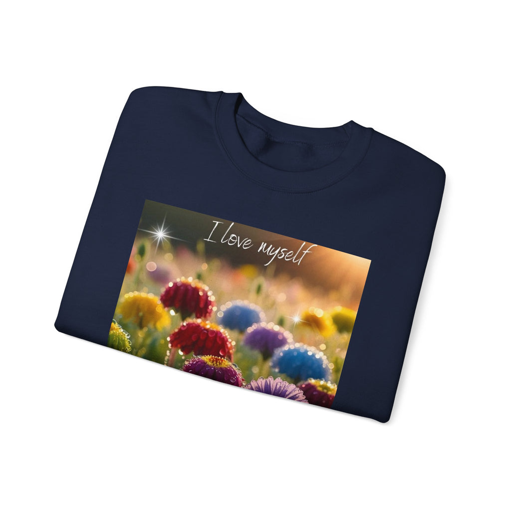 Self-Love Floral Crewneck Sweatshirt — "I love myself" Rainbow Flowers