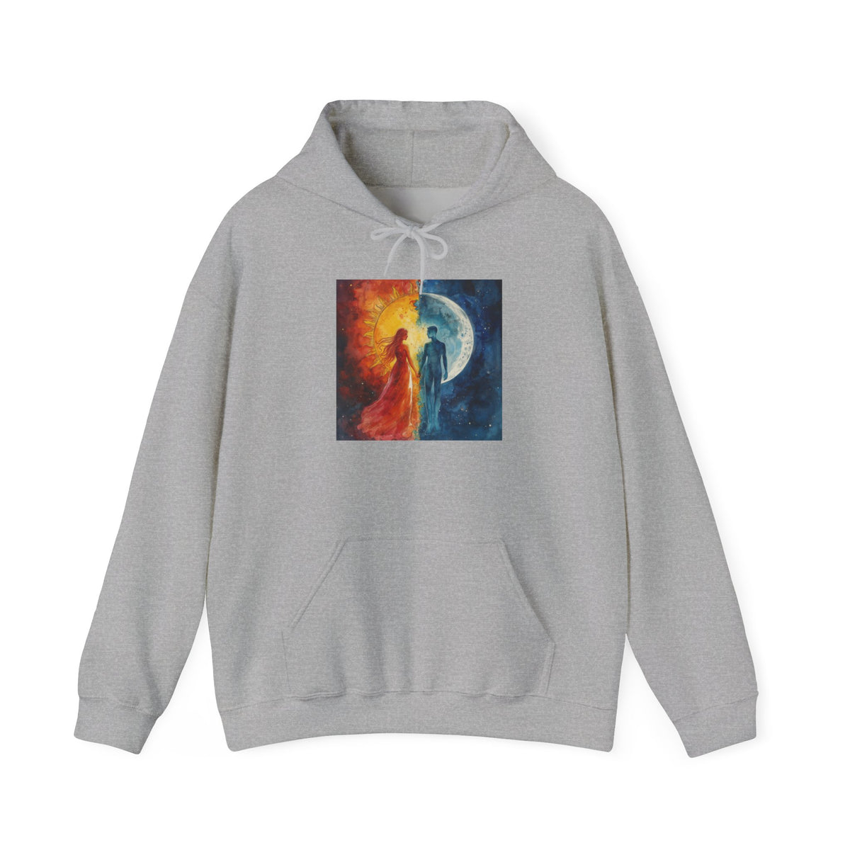 Sun and Moon Yin Yang Hoodie — Celestial Fire & Water Art Sweatshirt