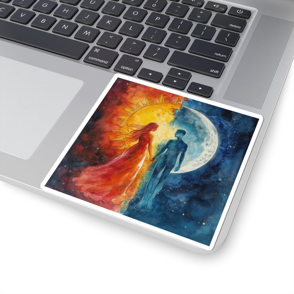 Sun and Moon Couple Kiss-Cut Sticker — Celestial Love Waterproof Decal