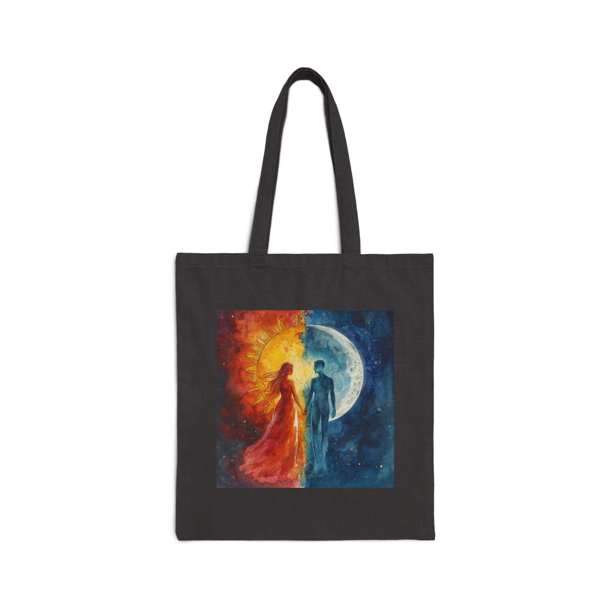 Sun & Moon Lovers Canvas Tote — Romantic Celestial Art Cotton Bag