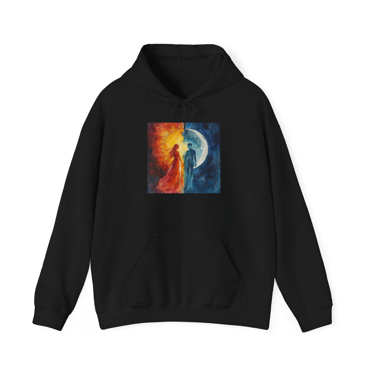 Sun and Moon Yin Yang Hoodie — Celestial Fire & Water Art Sweatshirt