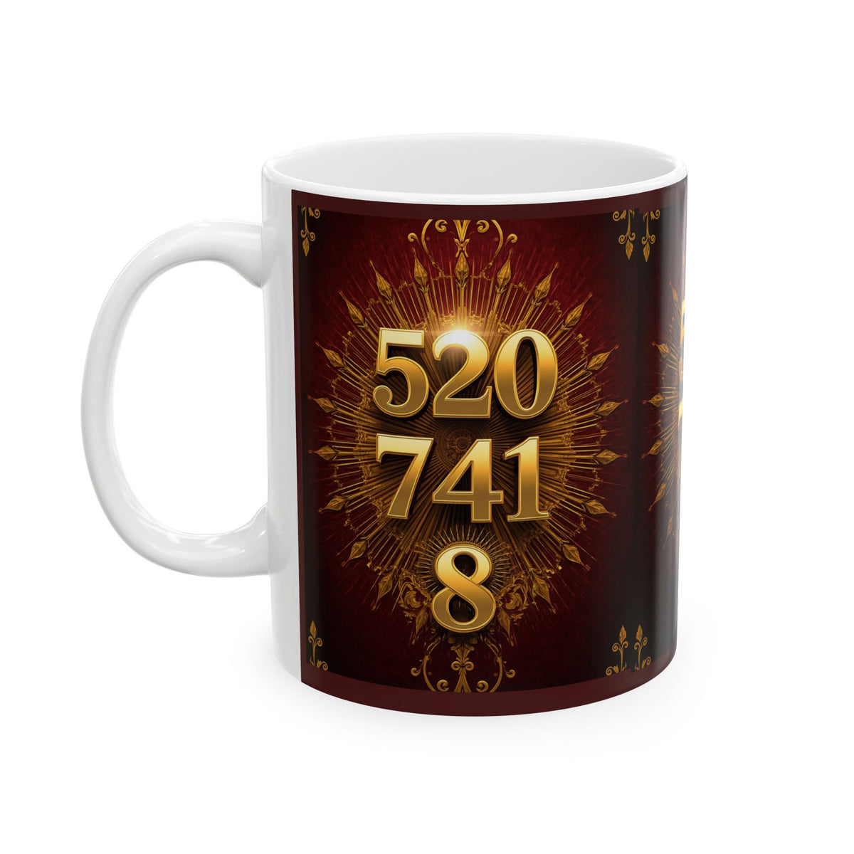 Numerology Coffee Mug - Gold 520 741 8 Spiritual Number Mug (11oz/15oz)