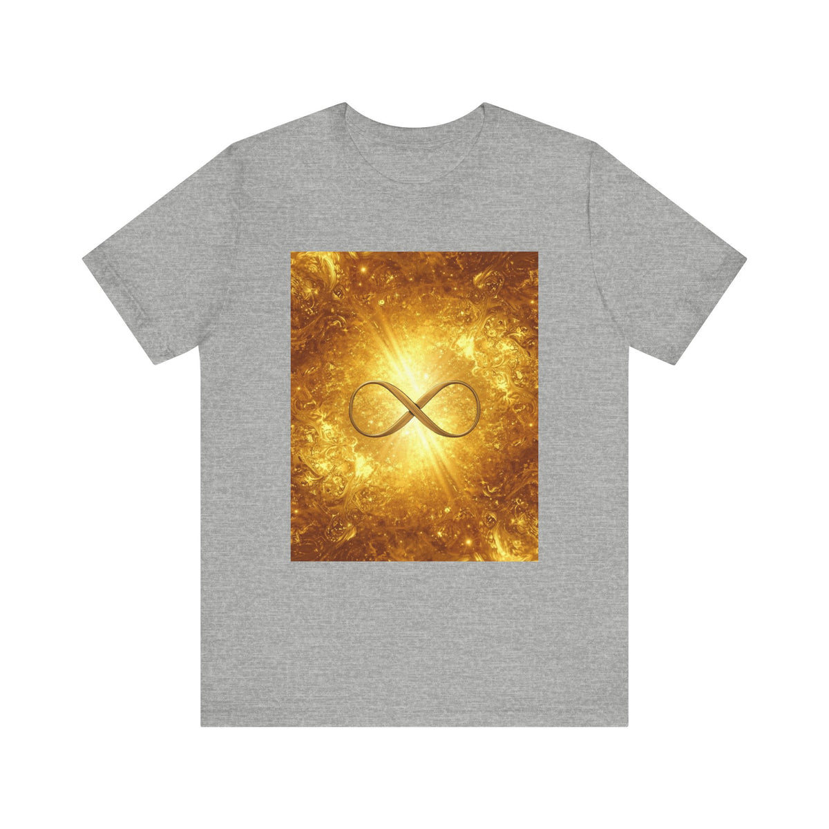 Infinity Symbol Cosmic Tee — Golden Spiritual Graphic T-Shirt