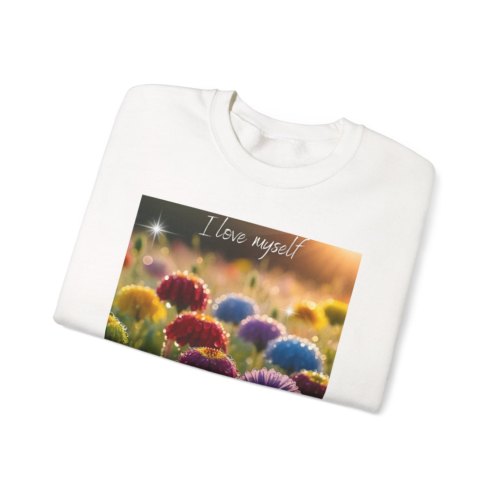 Self-Love Floral Crewneck Sweatshirt — "I love myself" Rainbow Flowers