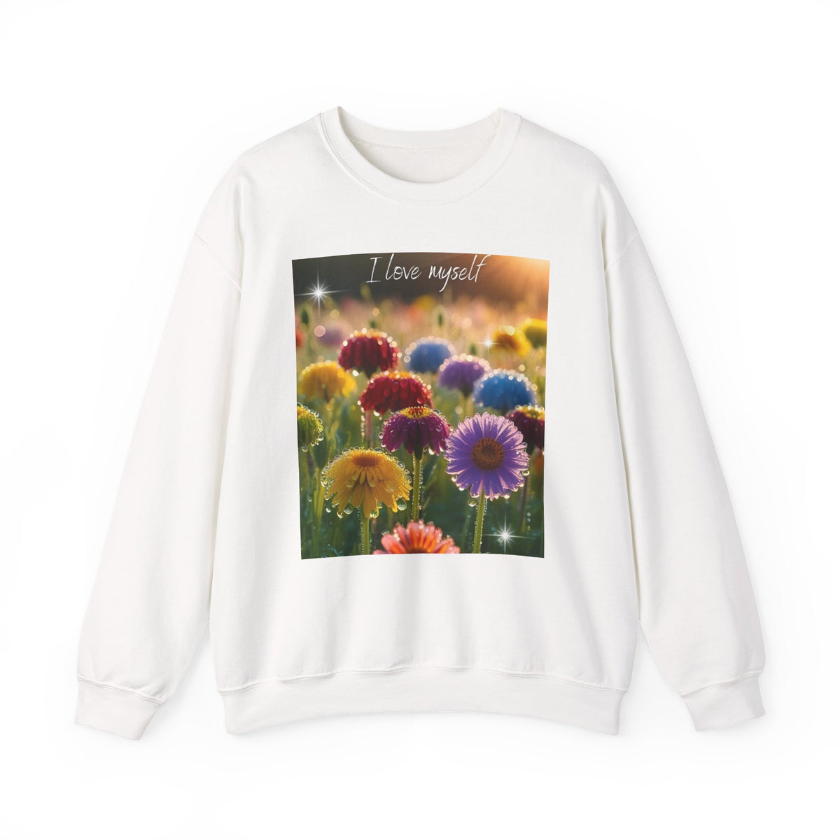 Self-Love Floral Crewneck Sweatshirt — "I love myself" Rainbow Flowers