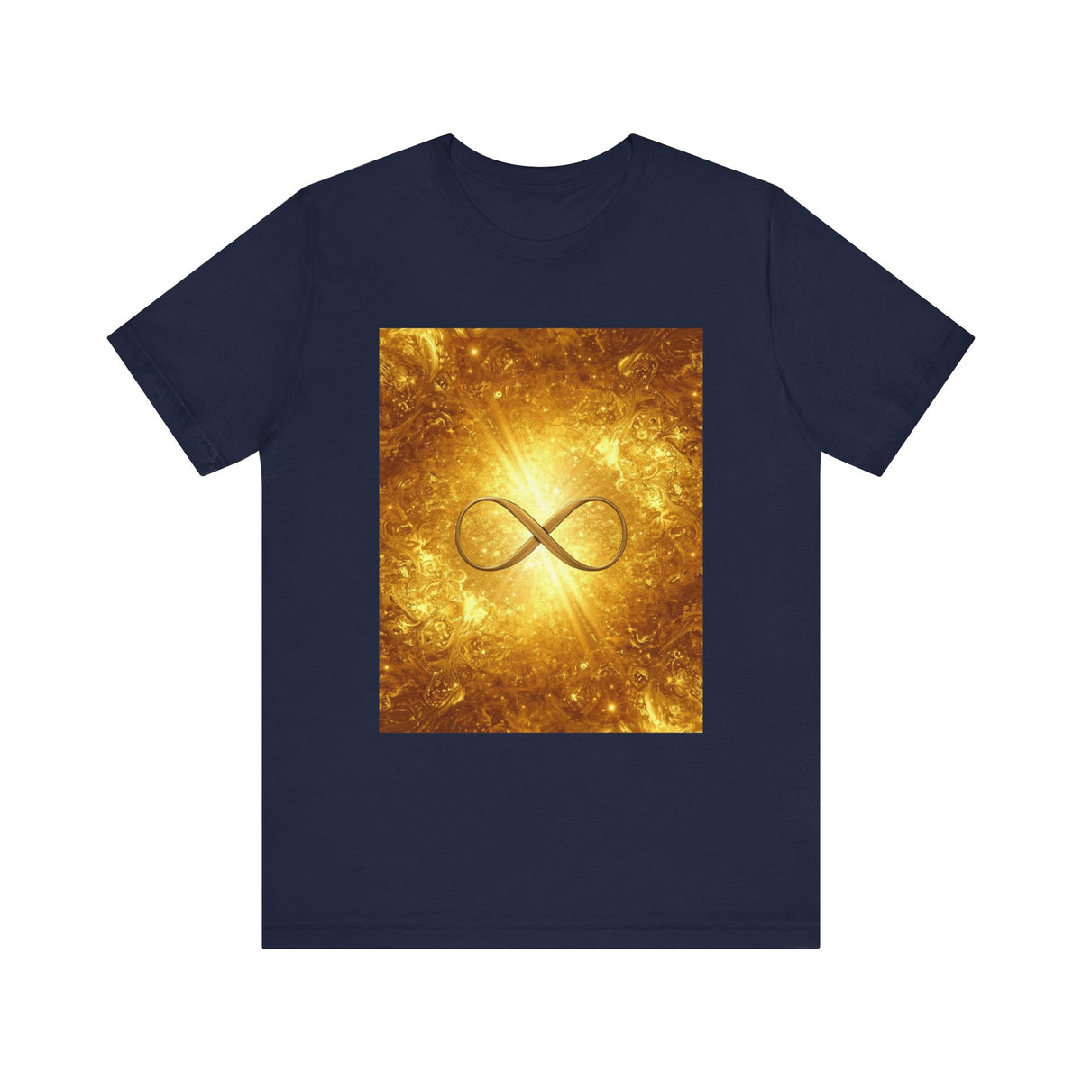 Infinity Symbol Cosmic Tee — Golden Spiritual Graphic T-Shirt